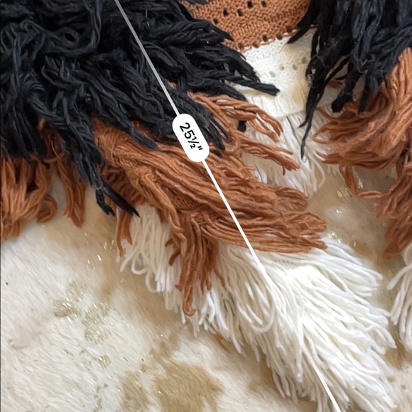 Dee Elly brown black white fringe yarn cardigan - Picture 5 of 5